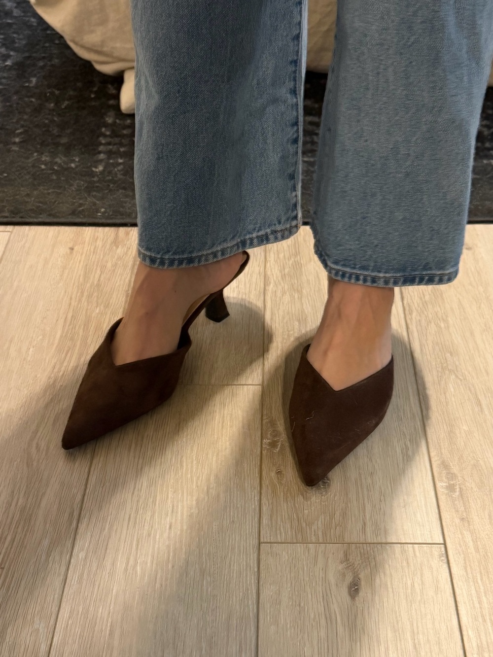 TOP Moda Dark Brown Pointed Toe Suede Mules